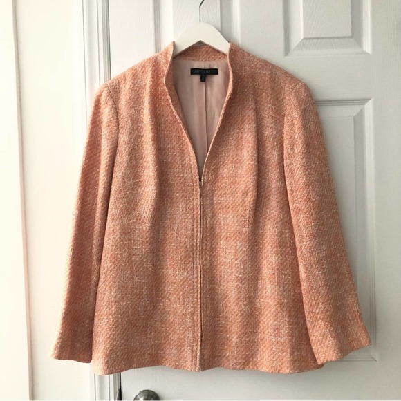 Lafayette 148 New York Jackets & Blazers - Lafayette 148 Orange Yellow Woven Tweed Zip Up High Collar Career Jacket 14